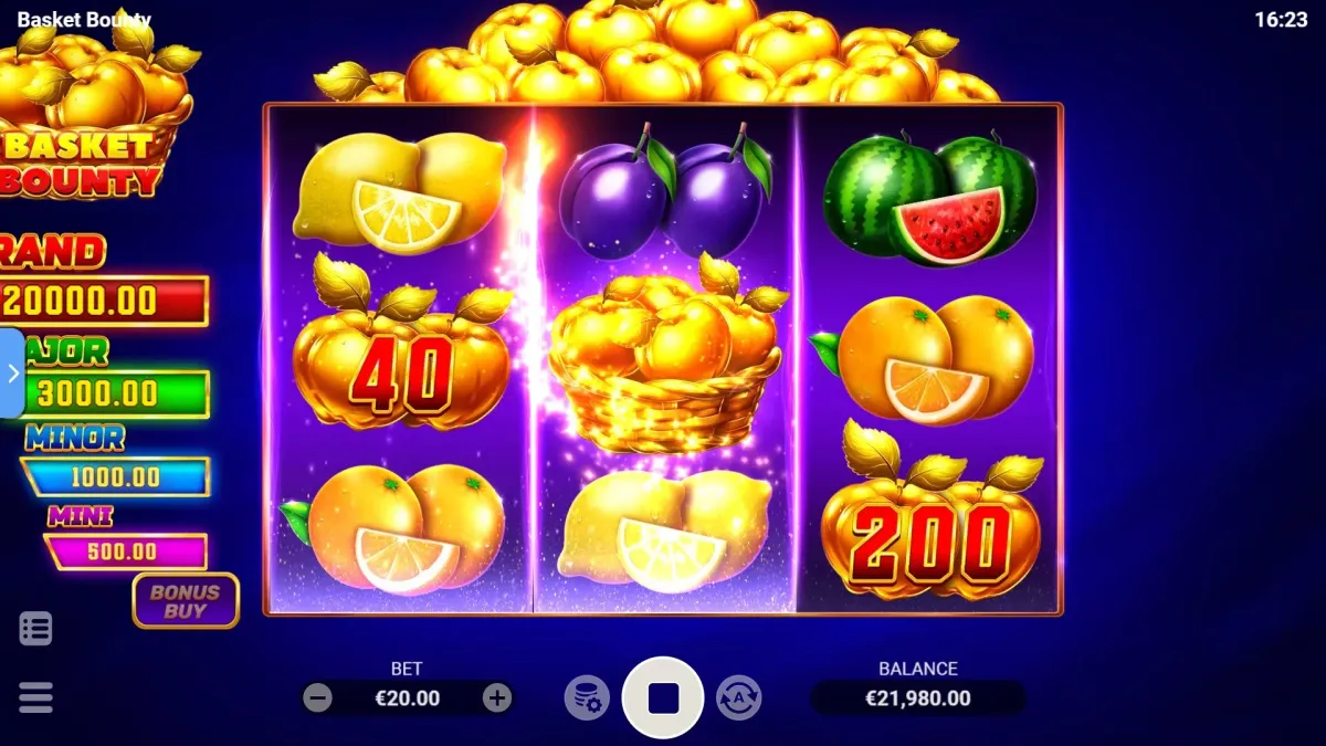 Basket Bounty, il Cesto sul rullo centrale con un simbolo Bonus sul rullo 1 e uno sul rullo 3
