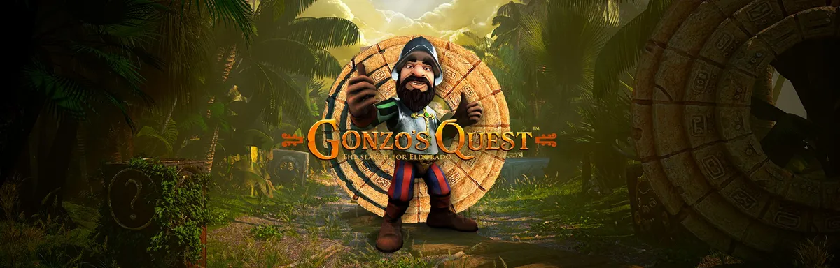 Gonzo's Quest di NetEnt, immagine promozionale con l'esploratore Gonzo nella giungla