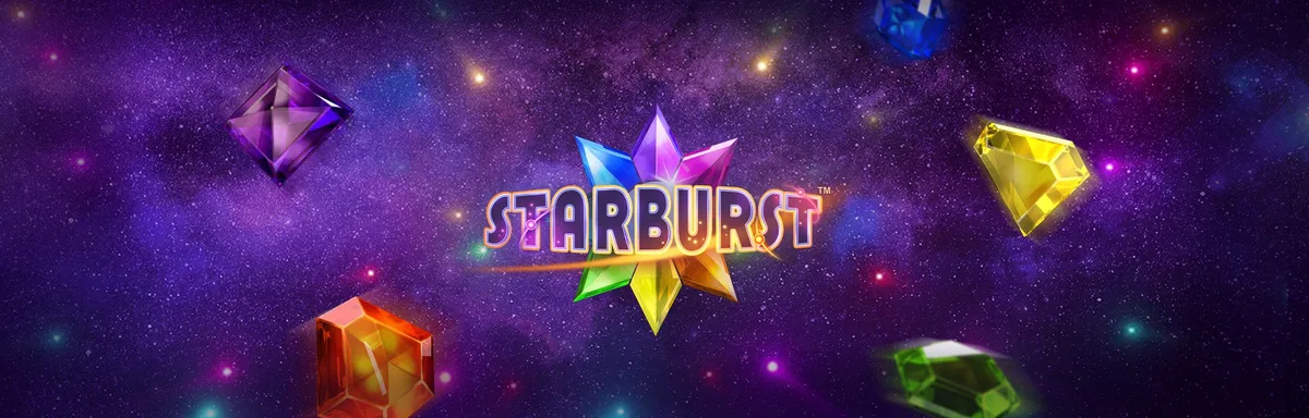 Starburst di NetEnt, immagine promozionale con il logo e le gemme spaziali